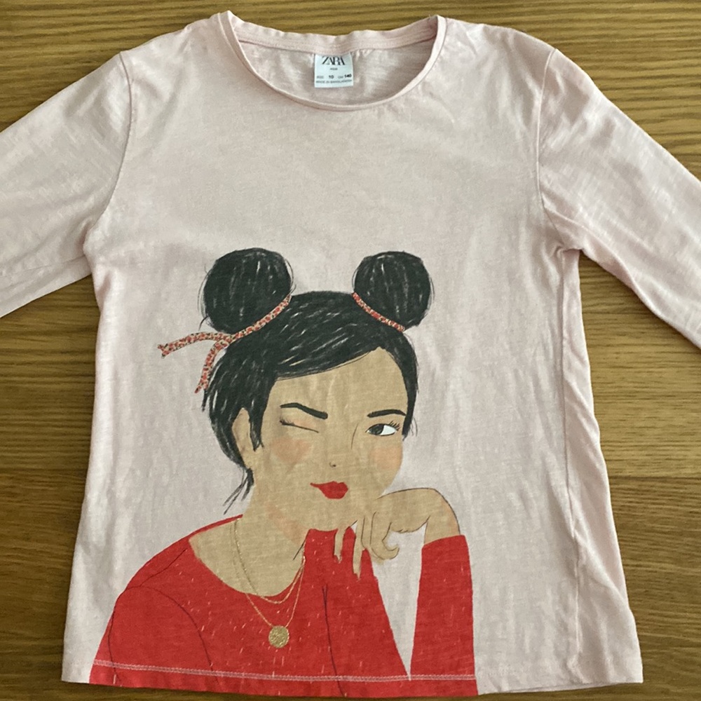 Zara girl pink long sleeve cotton top t-short blouse size 10